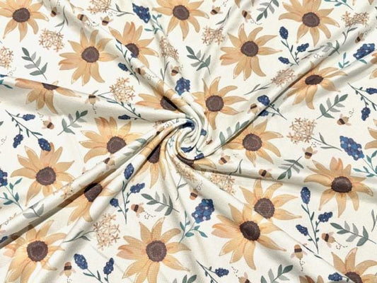 250 GSM DBP Brittany Frost Designs Sunflower #1018 Double Brushed Polyester Spandex Apparel Stretch Fabric 58"-60" Wide By The Yard