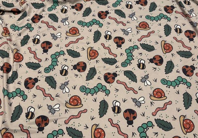 250 GSM DBP Brittany Frost Designs Bugs #1019 Double Brushed Polyester Spandex Apparel Stretch Fabric 58"-60" Wide By The Yard