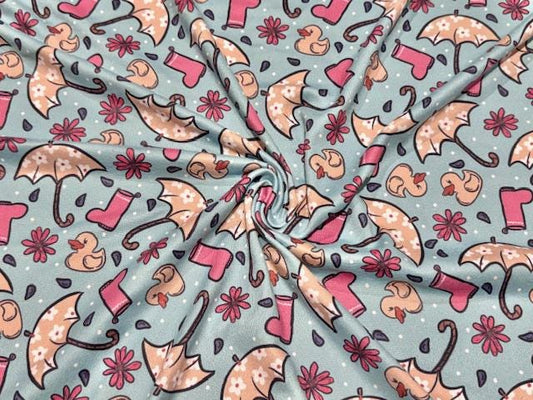 250 GSM DBP Brittany Frost Designs Umbrella Rain #1021 Double Brushed Polyester Spandex Apparel Stretch Fabric 58"-60" Wide By The Yard