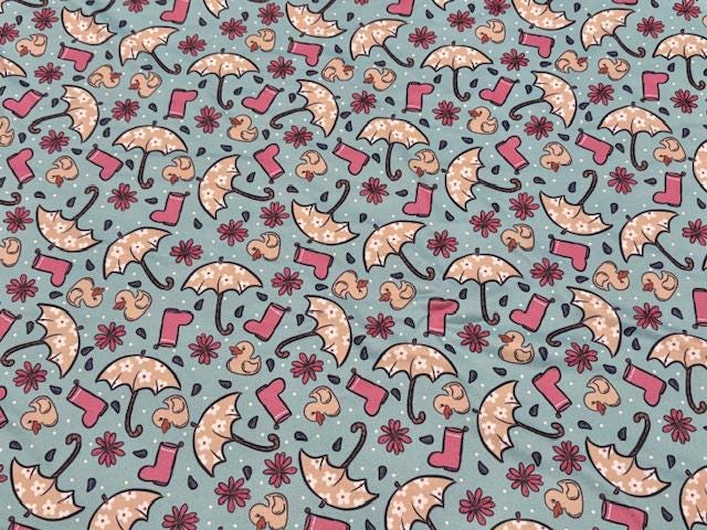 250 GSM DBP Brittany Frost Designs Umbrella Rain #1021 Double Brushed Polyester Spandex Apparel Stretch Fabric 58"-60" Wide By The Yard