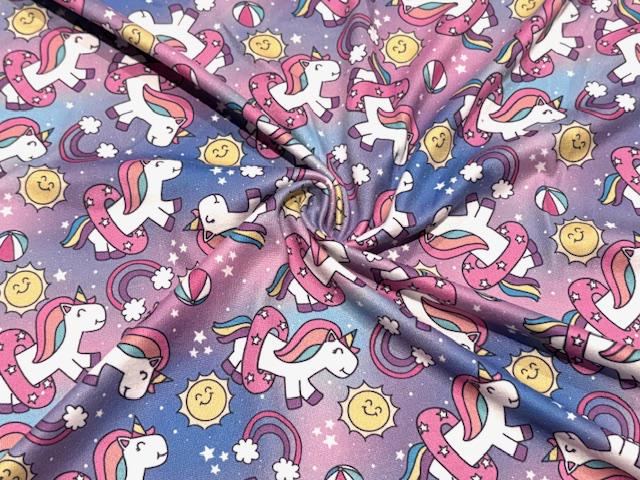 250 GSM DBP Brittany Frost Designs Unicorn Rainbow #1024 Double Brushed Polyester Spandex Apparel Stretch Fabric 58"-60" Wide By The Yard