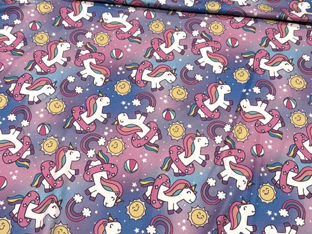 250 GSM DBP Brittany Frost Designs Unicorn Rainbow #1024 Double Brushed Polyester Spandex Apparel Stretch Fabric 58"-60" Wide By The Yard