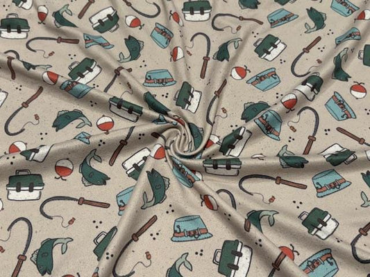 250 GSM DBP Brittany Frost Designs Fishing #1025 Double Brushed Polyester Spandex Apparel Stretch Fabric 58"-60" Wide By The Yard