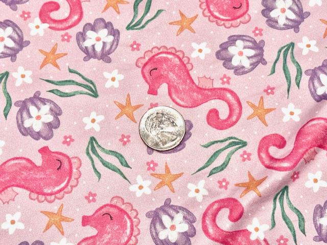 250 GSM DBP Brittany Frost Designs Seahorses #1030 Double Brushed Polyester Spandex Apparel Stretch Fabric 58"-60" Wide By The Yard