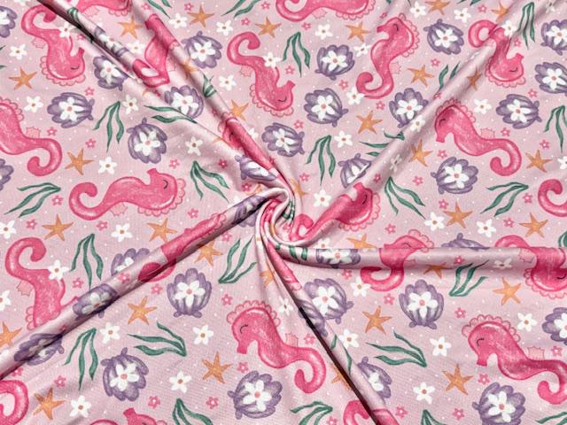 250 GSM DBP Brittany Frost Designs Seahorses #1030 Double Brushed Polyester Spandex Apparel Stretch Fabric 58"-60" Wide By The Yard