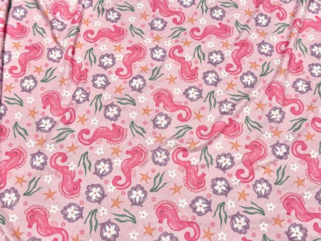 250 GSM DBP Brittany Frost Designs Seahorses #1030 Double Brushed Polyester Spandex Apparel Stretch Fabric 58"-60" Wide By The Yard
