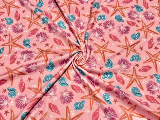 250 GSM DBP Brittany Frost Designs Starfish #1032 Double Brushed Polyester Spandex Apparel Stretch Fabric 58"-60" Wide By The Yard