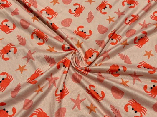 250 GSM DBP Crabs Print #1041 Double Brushed Polyester Spandex Apparel Stretch Fabric 58"-60" Wide By The Yard