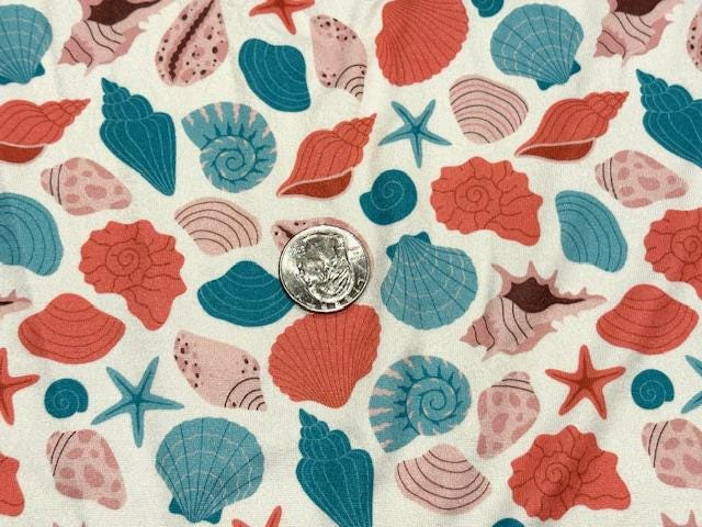 250 GSM DBP Seashells Print #1043 Double Brushed Polyester Spandex Apparel Stretch Fabric 58"-60" Wide By The Yard