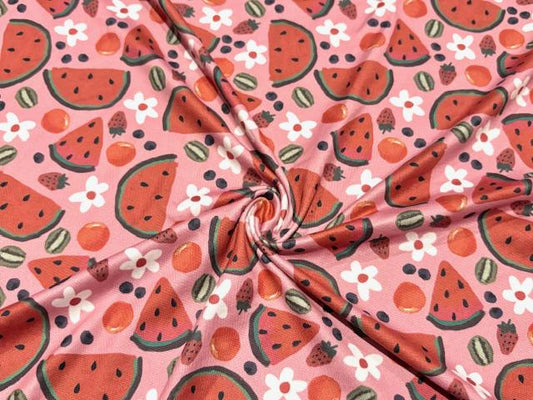 Super Scuba Techno Brittany Frost Designs Watermelon Print #1031 Knit Stretch Poly Spandex Apparel Fabric 58"-60" Wide By The Yard