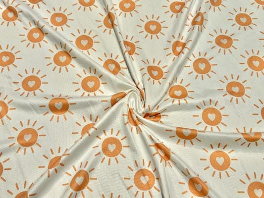 Super Scuba Techno Heart Sun Print #1050 Knit Stretch Poly Spandex Apparel Fabric 58"-60" Wide By The Yard