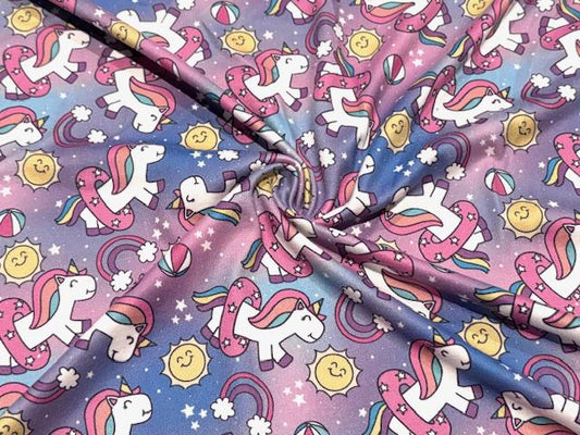 Swimwear Fabric Brittany Frost Designs Unicorn Rainbow Activewear Print #1024 Polyester Spandex Stretch By The Yard