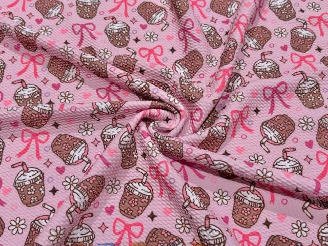 Bullet Coffee Bow Print #1005 Ribbed Scuba Techno Double Knit 2-Way Stretch Poly Spandex Apparel Craft Fabric 58"-60" Wide BTY