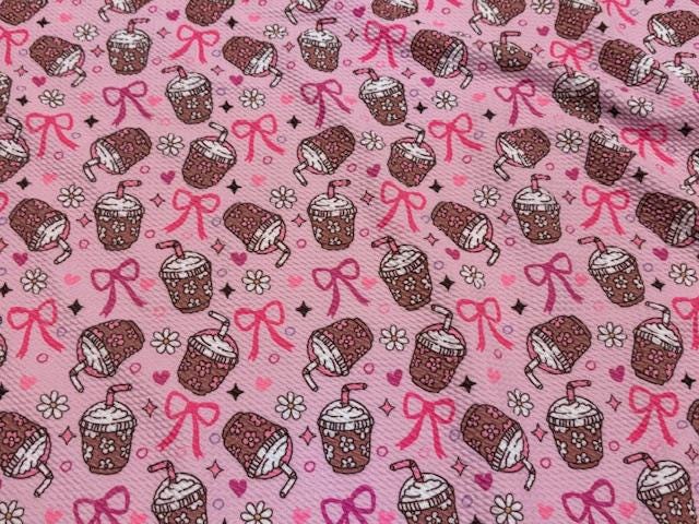 Bullet Coffee Bow Print #1005 Ribbed Scuba Techno Double Knit 2-Way Stretch Poly Spandex Apparel Craft Fabric 58"-60" Wide BTY