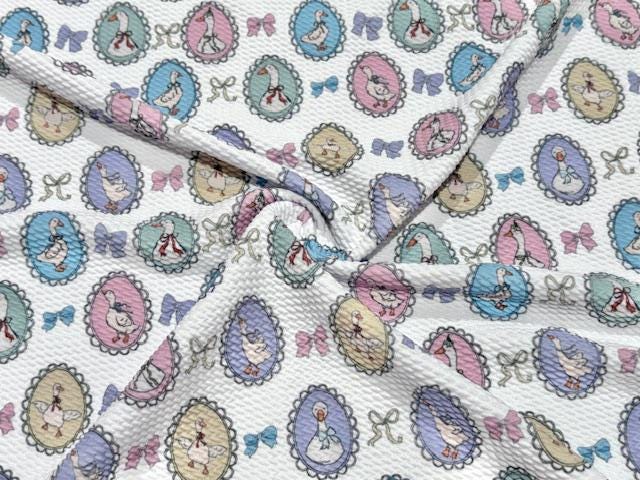 Bullet Duck Bow Print #1007 Ribbed Scuba Techno Double Knit 2-Way Stretch Poly Spandex Apparel Craft Fabric 58"-60" Wide BTY