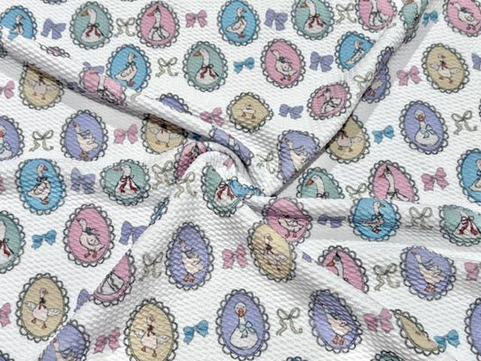 Bullet Duck Bow Print #1007 Ribbed Scuba Techno Double Knit 2-Way Stretch Poly Spandex Apparel Craft Fabric 58"-60" Wide BTY