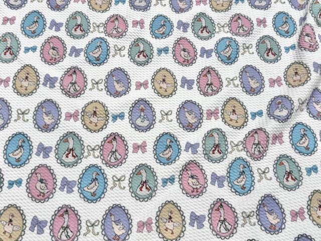 Bullet Duck Bow Print #1007 Ribbed Scuba Techno Double Knit 2-Way Stretch Poly Spandex Apparel Craft Fabric 58"-60" Wide BTY