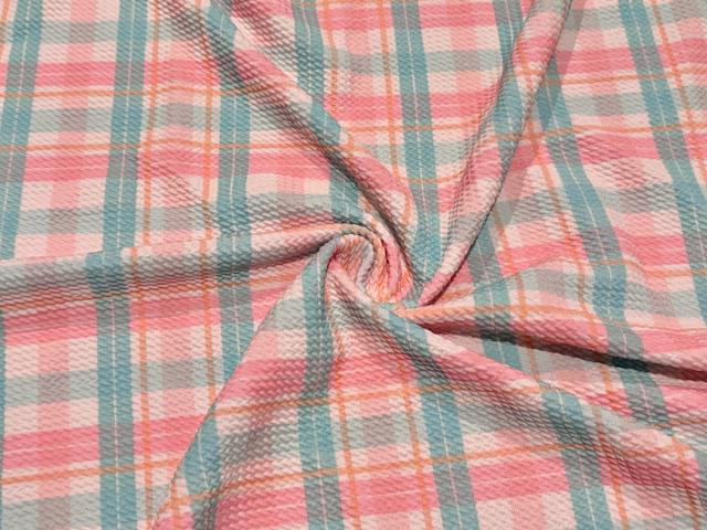 Bullet Plaid Print #1008 Ribbed Scuba Techno Double Knit 2-Way Stretch Poly Spandex Apparel Craft Fabric 58"-60" Wide BTY