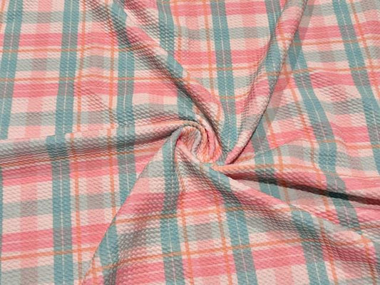 Bullet Plaid Print #1008 Ribbed Scuba Techno Double Knit 2-Way Stretch Poly Spandex Apparel Craft Fabric 58"-60" Wide BTY