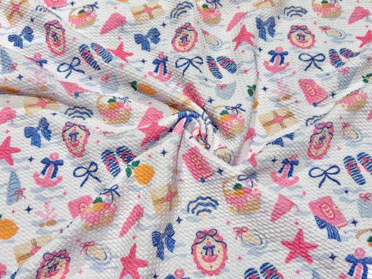Bullet Beach Bows Print #1009 Ribbed Scuba Techno Double Knit 2-Way Stretch Poly Spandex Apparel Craft Fabric 58"-60" Wide BTY