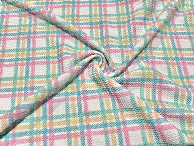 Bullet Plaid Print #1015 Ribbed Scuba Techno Double Knit 2-Way Stretch Poly Spandex Apparel Craft Fabric 58"-60" Wide BTY