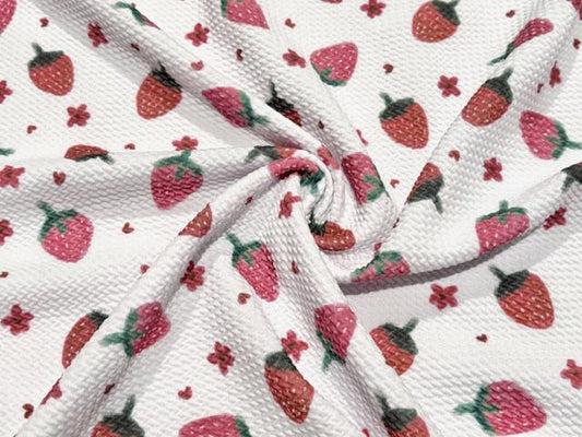 Brittany Frost Designs Strawberries Bullet Print #1017 Ribbed Scuba Double Knit Stretch Poly Spandex Apparel Craft Fabric 58"-60" Wide BTY