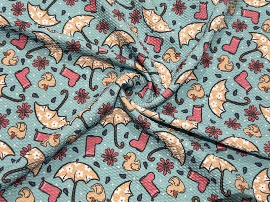 Brittany Frost Designs Umbrellas Bullet Print #1021 Ribbed Scuba Double Knit Stretch Poly Spandex Apparel Craft Fabric 58"-60" Wide BTY