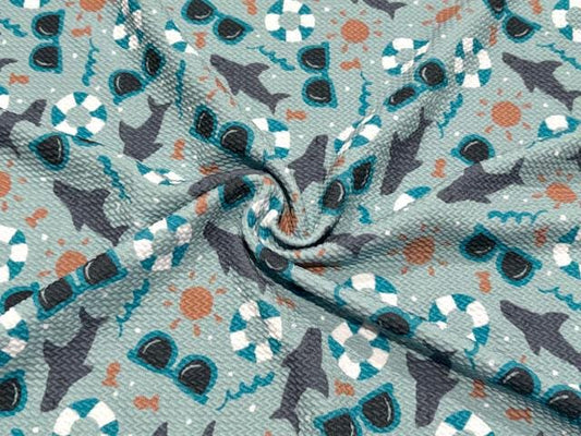 Brittany Frost Designs Sharks Bullet Print #1022 Ribbed Scuba Double Knit Stretch Poly Spandex Apparel Craft Fabric 58"-60" Wide BTY