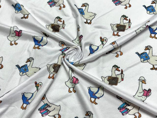 Super Scuba Techno Reading Ducks Back To School Print #1063 Knit Stretch Poly Spandex Apparel Fabric 58"-60" Wide By The Yard