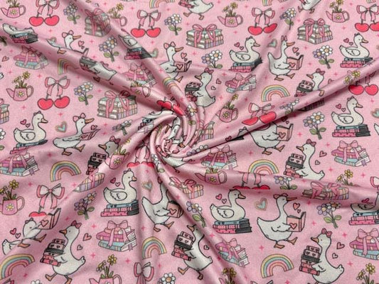 Super Scuba Techno Pink Ducks Back To School Print #1064 Knit Stretch Poly Spandex Apparel Fabric 58"-60" Wide By The Yard