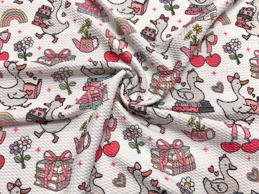 Duck Book Back to School Bullet Print #1060 Ribbed Scuba Techno Double Knit 2-Way Stretch Poly Spandex Apparel Craft Fabric 58"-60" Wide BTY