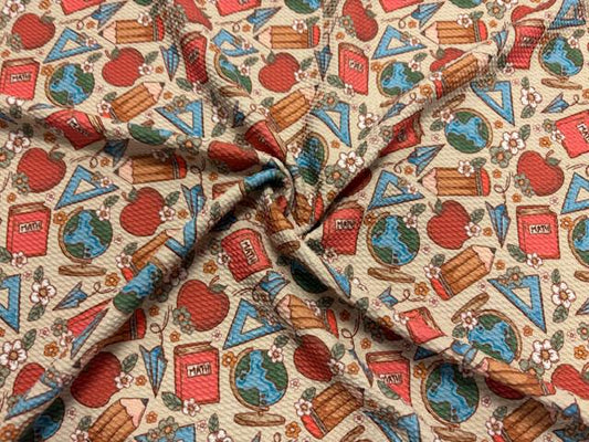 Back to School Bullet Print #1062 Ribbed Scuba Techno Double Knit 2-Way Stretch Poly Spandex Apparel Craft Fabric 58"-60" Wide BTY