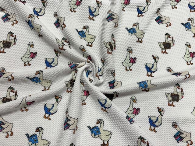Duck Book Back to School Bullet Print #1063 Ribbed Scuba Techno Double Knit 2-Way Stretch Poly Spandex Apparel Craft Fabric 58"-60" Wide BTY