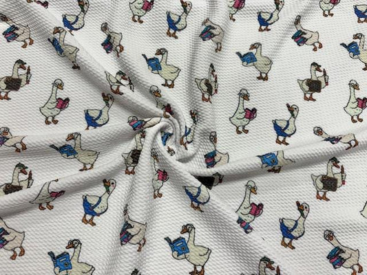 Duck Book Back to School Bullet Print #1063 Ribbed Scuba Techno Double Knit 2-Way Stretch Poly Spandex Apparel Craft Fabric 58"-60" Wide BTY