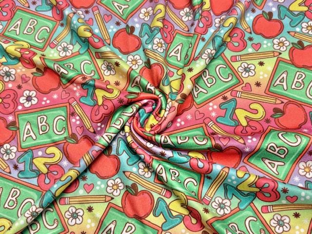 ABC Back to School DBP Print #1059 Double Brushed Polyester Spandex Apparel Stretch Fabric 190 GSM 58"-60" Wide By The Yard