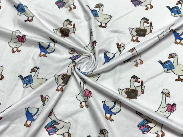 Ducks Back to School DBP Print #1063 Double Brushed Polyester Spandex Apparel Stretch Fabric 190 GSM 58"-60" Wide By The Yard