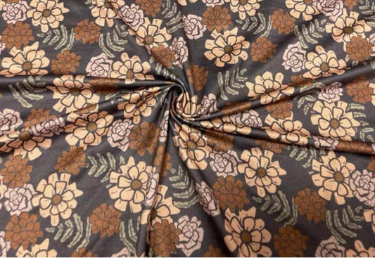 250 GSM DBP Brittany Frost Designs Fall Floral #865 Double Brushed Polyester Spandex Apparel Stretch Fabric 58"-60" Wide By The Yard