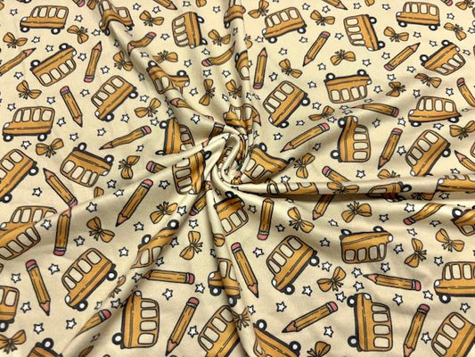 Swimwear Fabric Brittany Frost Designs School Bus Activewear Print #1068 Polyester Spandex Stretch By The Yard