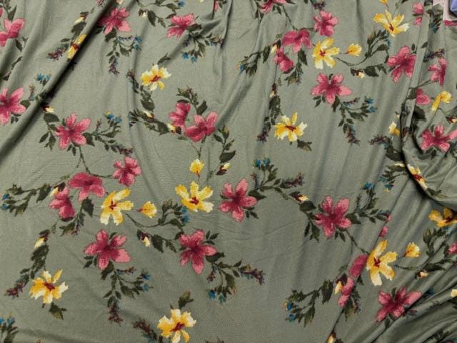 Classic Floral DBP Print #1075 Double Brushed Polyester Spandex Apparel Stretch Fabric 190 GSM 58"-60" Wide By The Yard