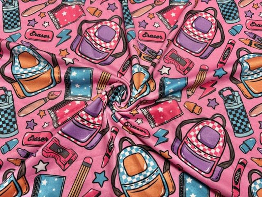 Super Scuba Techno 90's Pink Backpack Back To School Print #1067 Knit Stretch Poly Spandex Apparel Fabric 58"-60" Wide By The Yard