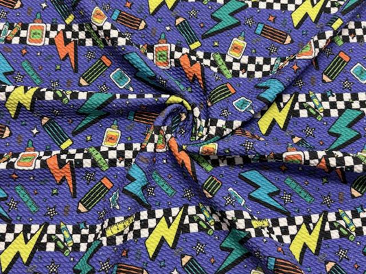 90's Back to School Bullet Print #1061 Ribbed Scuba Techno Double Knit 2-Way Stretch Poly Spandex Apparel Craft Fabric 58"-60" Wide BTY