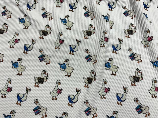 Duck Book Back to School Bullet Print #1063 Ribbed Scuba Techno Double Knit 2-Way Stretch Poly Spandex Apparel Craft Fabric 58"-60" Wide BTY