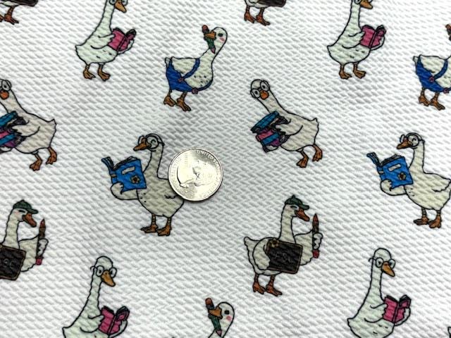 Duck Book Back to School Bullet Print #1063 Ribbed Scuba Techno Double Knit 2-Way Stretch Poly Spandex Apparel Craft Fabric 58"-60" Wide BTY