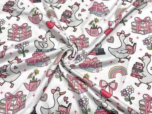 Duck Books Back to School DBP Print #1060 Double Brushed Polyester Spandex Apparel Stretch Fabric 190 GSM 58"-60" Wide By The Yard