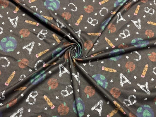 Brittany Frost Designs Chalkboard DBP Print #1070 Double Brushed Polyester Spandex Apparel Stretch Fabric 190 GSM 58"-60" Wide By The Yard