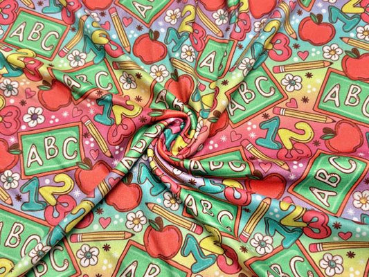 Swimwear Fabric ABC Back To School Activewear Print #1059 Polyester Spandex Stretch By The Yard