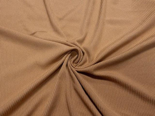 2x1 Rib Knit Caramel #4 Double Brushed Polyester Spandex Stretch 190GSM Apparel Fabric 58"-60" Wide By The Yard