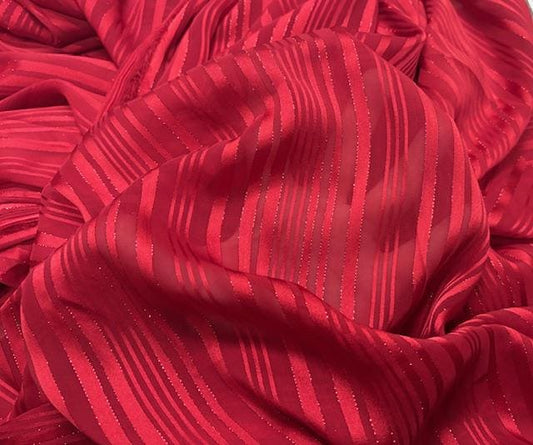 Red Metallic Stripe Hi-Multi Chiffon #2 100% Polyester Apparel Dress Sewing Light Weight Woven Fabric 58"-60" Wide By The Yard