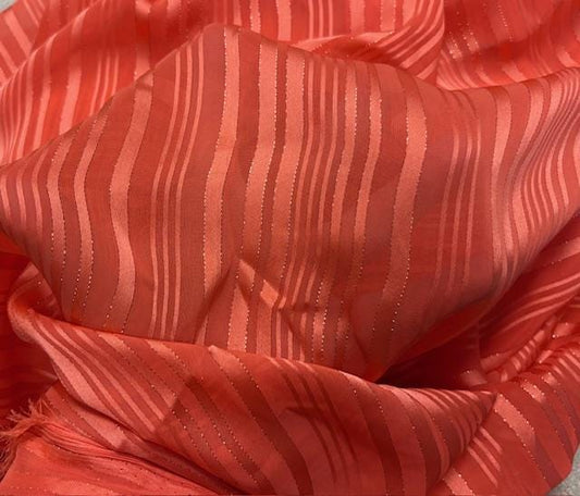 Orange Metallic Stripe Hi-Multi Chiffon #4 100% Polyester Apparel Dress Sewing Light Weight Woven Fabric 58"-60" Wide By The Yard