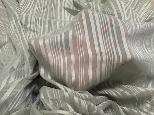 Sage Metallic Stripe Hi-Multi Chiffon #5 100% Polyester Apparel Dress Sewing Light Weight Woven Fabric 58"-60" Wide By The Yard